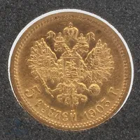 Kultaraha Venäjä Nikolai II, 5 ruplaa, vuodelta 1903, 900,  Paino: 4,3 g
