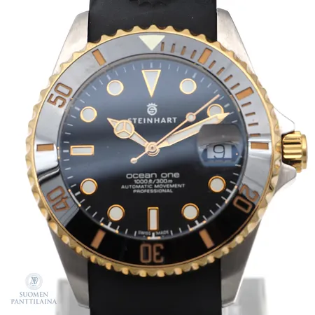 Teräsrannekello Steinhart Ocean One 300m, automaatti, rungon Ø39mm, kumirannekkeen pituus 210mm, lisäpalat, laatikko, teräs ranneke ja lisäpalat