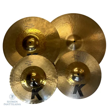Symbaalisetti Zildjian K custom hybrid: HiHat bottom 36cm, HiHat top 36cm, Crash 45cm ja Medium Ride 51cm