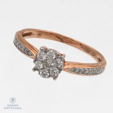 Timanttisormus 1xn.0.05ct 6xn.0.02ct 16xn0.005ct, koko 17¼, 585,  Paino: 1,8 g