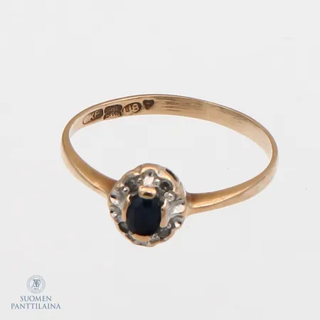 Sinisafiirisormus timanteilla 4xn.0.005ct, koko 16¼, 585br,  Paino: 1,3 g