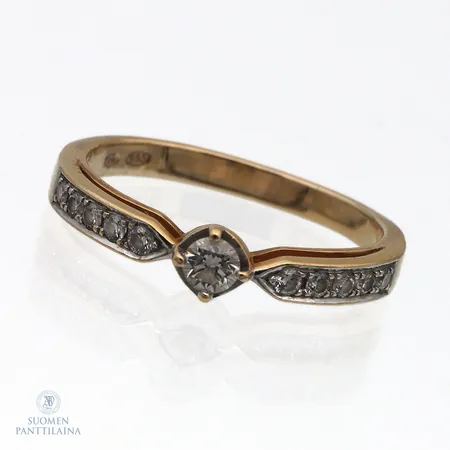 Timanttisormus 1xn.0.12ct ja 10xn.0.01ct, koko 16½, 585,  Paino: 2,7 g