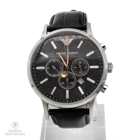Teräsrannekello Emporio Armani, AR-2434, taulun Ø 43mm, Quartz, nahkaranneke