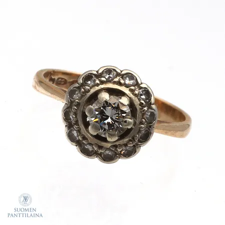 Timanttisormus 12xn.0.02ct 1xn.0.25ct, koko 15¾, 750,  Paino: 2,5 g