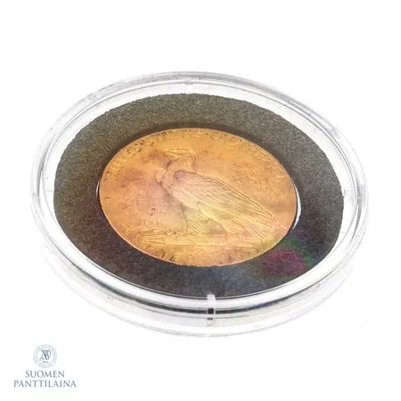 Kultaraha, nimellisarvo 5 dollars, Liberty, 1908, USA, 900, Paino: 8,3 g