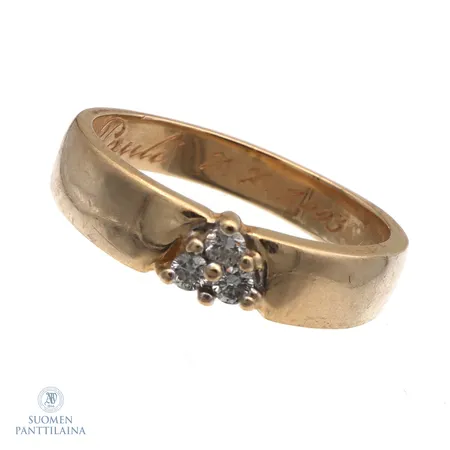Timanttisormus 3xn.0.03ct, koko 16½, kaiverrettu, 585,  Paino: 3,5 g