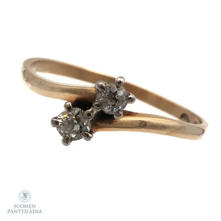 Timanttisormus 2xn.0.03ct, vanha hionta, koko 19, 750,  Paino: 2,8 g