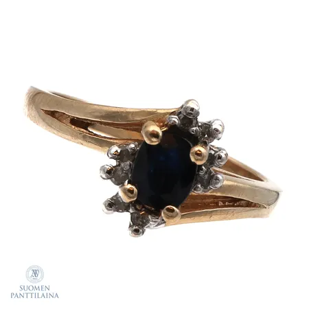 Sinisafiirisormus timanteilla 8xn.0.005ct, koko 16½, 585br Paino: 3,9 g