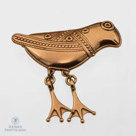 Rintakoru Kalevala Koru, Hattulan Lintu, pituus 53mm, pronssia, neula metallia 