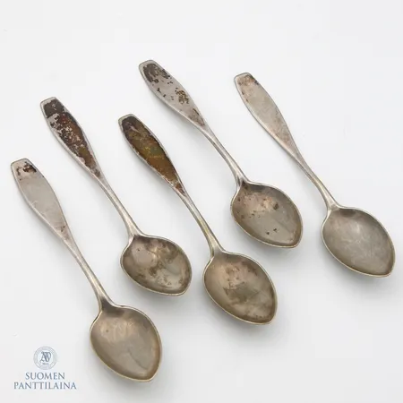 Viisi kahvilusikkaa, Matta, pituus 123mm, käytön jälkiä, 813,  Paino: 56,8 g
