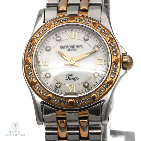 Teräsrannekello Raymond Weil Tango 5390 timanttikehällä 44xn.0.005ct, quartz, pieniä käytön jälkiä, patteri loppunut, rungon Ø23mm, teräsrannekkeen pituus 170mm, 