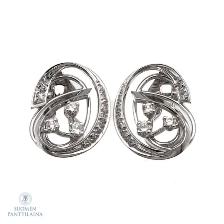 Timanttikorvakorut 2xn.0.08ct 4xn.0.04ct 18xn.0.005ct, korkeus 20mm, klipsitaustat, 750 valkokulta,  Paino: 7,1 g