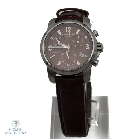 Teräsrannekello Certina DS Podium, quartz: paristo loppunut, 316L, C001217 A, nahkarannekkeessa kulumaa, Ø 34mm, 