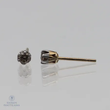 Timanttikorvakorut 2xn.0.07ct, taustat puuttuvat, 585 kelta- ja valkokulta,  Paino: 0,5 g