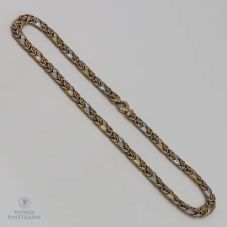 Kaulaketju, pituus 45,5cm, leveys 8,0mm, 585 kelta- ja valkokulta,  Paino: 29,8 g