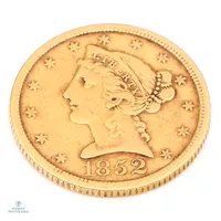 Kultaraha, USA, Liberty, nimellisarvo 5 Dollaria, 1852, 900,  Paino: 8,2 g