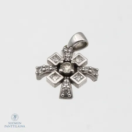 Timanttiristiriipus 1xn0.10 4xn.0.05ct 4xn.0.02ct 8xn.0.005ct, korkeus 19mm, 585 valkokulta,  Paino: 1,7 g