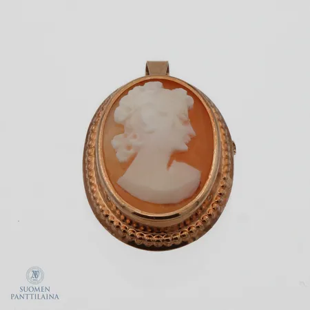 Camee-rintaneula riipuslenkillä, korkeus 26mm ja leveys 16mm, 585br,  Paino: 1,8 g