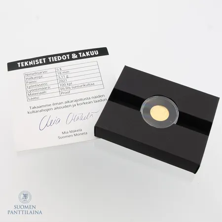 Kultaraha, Muumitalo, nimellisarvo 5 dollaria, julkaisu maa Niue, 2021, rasia ja monetan aitoustodistus, 999,  Paino: 3,1 g