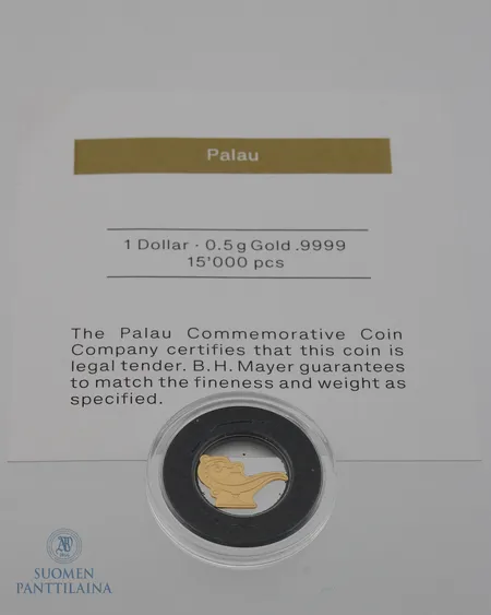Kultaraha Palau, CIT, 1 dollari, 999 Paino: 0,5 g