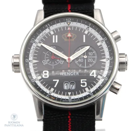 Terärannekello Wenger 7084x , lasissa pieniä naarmuja, quartz, rungon Ø42mm, kangasrannekkeen pituus 150-235mm, 