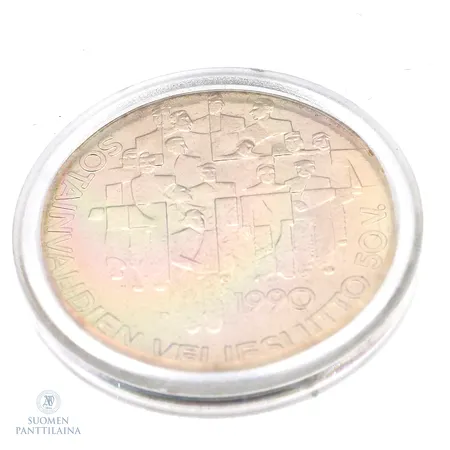 Juhlaraha, Sotainvalidien Veljesliitto 50 vuotta, 1990, nimellisarvo 100mk, 830, Paino: 24 g
