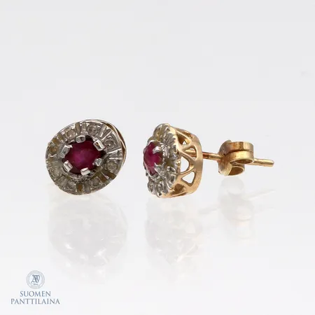 Timanttikorvakorut kivillä 16xn0.005ct (vanhahiontaisia), korkeus 8mm, 585br, Paino: 1,7 g