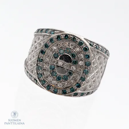 Timanttisormus 149xn.0.005-0.02ct, koko 21, leveys 8-19mm, 585br valkokultaa, Paino: 22,8 g