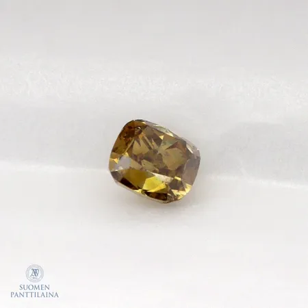 Irtotimantti 0.60ct, cushion hionta, SI2, fancy intense brownish yellow, Gem Report Antwerp -todistus.