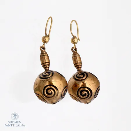 Korvakorut Kalevala, Halikon käätykorut, korkeus 48mm, Ø 18mm, pronssia