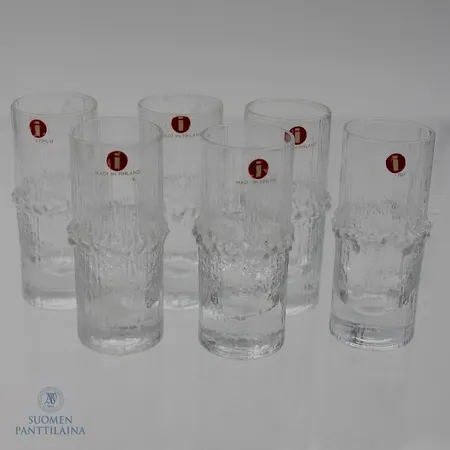 Kuusi snapsi-lasia Iittala, Niva, Tapio Wirkkala, korkeus 73,5mm,  Lähetetään postipakettina.