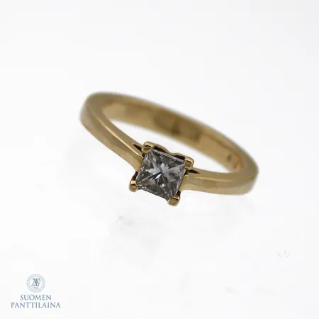Tiamanttisormus, 1xn.0.50ct, princess-hionta, koko 16¾, 750,  Paino: 5 g