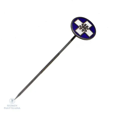 Emaloitu hattuneula, Pätevyysmerkki - Marian sairaala kurssimerkki, Ø 11,3mm, 925br, Paino: 1,2 g