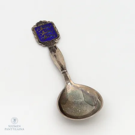 Vaakuna-lusikka emalilla, Tanska, pituus 125mm, emali kulunut, 925br,  Paino: 30,1 g