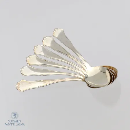 Kuusi kahvilusikkaa, Chippendale, pituus 117mm, 830, Paino: 70,4 g