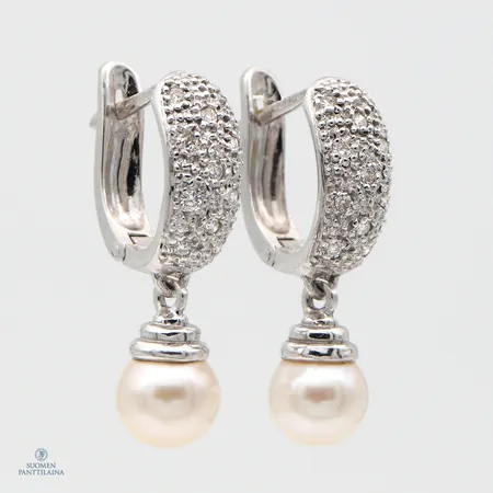 Helmikorvakorut timanteilla 22xn.0.005ct, korkeus 25mm, leveys 5mm, 585 valkokulta,  Paino: 4,3 g