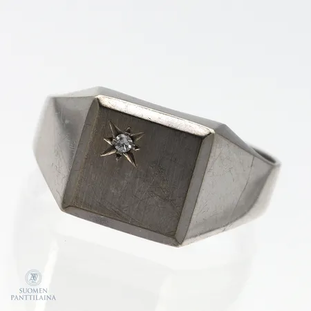 Timanttikantasormus 1xn.0.01ct, käytön jälkiä, koko 19¼, 750 valkokulta,  Paino: 4,7 g