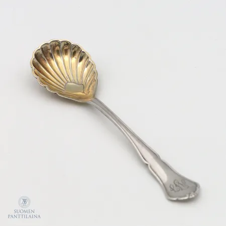 Sokerilusikka, kaiverrettu, Chippendale, pituus 127mm, 813,  Paino: 17,6 g