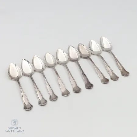 Yhdeksän kahvilusikkaa, Chippendale, pituus 116mm, 830,  Paino: 114,5 g