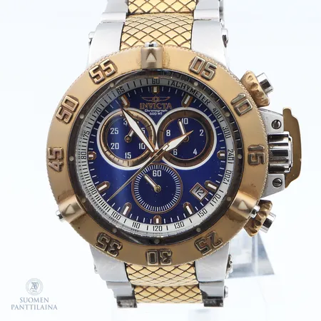 Teräsrannekello Invicta Chronograph 500 MT, quartz, rungon Ø 50mm, rannekkeen pituus 200mm, laatikko ja kaksi jatkopalaa, rannekkeen lukitus löystynyt