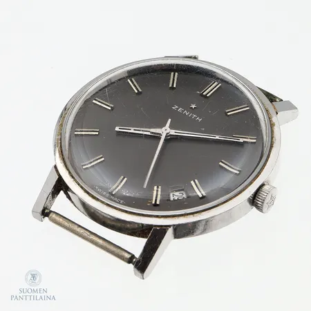 Teräsrannekello Zenith, Caliber 2542C, 17 Jewels, mekaaninen, käytön jälkiä ja lasissa naarmuja, kaiverrettu, rungon Ø 35mm