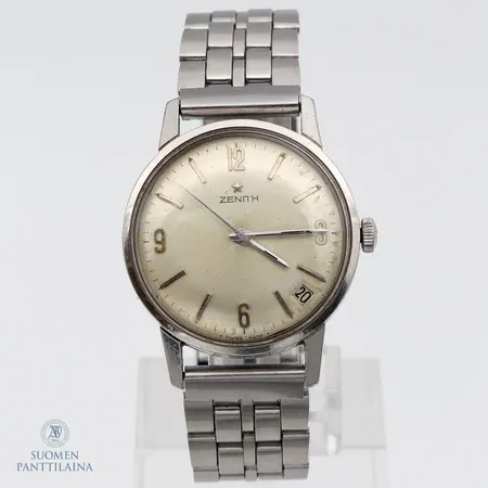 Teräsrannekello Zenith, Ø 34mm, rannekkeen pituus 180mm, sarjanumero 836A270, caliberi 2562, 19-kivinen, käytöstä aiheutunutta kulumaa.