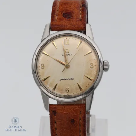Teräsrannekello Omega Seamaster nahkarannekkeella, Ø 35mm, pituus 160-200mm, taulussa kulumaa