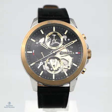 Teräsrannekello Tommy Hilfiger, TH.309.1.20.3258, quartz, rungon Ø44mm, nahkarannekkeen pituus 140-205mm, käytön jälkiä,  