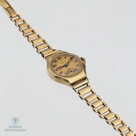 Kultarannekello Zenith, rungon mitat 21mm x 25mm, manuaalivetoinen, käytön jälkiä, 585br,