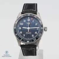 Teräsrannekello Longines Automatic Zulu Time Chronometer, L3.812.4, 53950207, taulun Ø 42mm, nahkaranne likainen, laatikko, takuukortti ja paperit, ostettu Lindroosilta 12/2022.