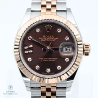 Kulta-teräsrannekello Rolex Oyster Perpetual Datejust Chocolate timanteilla, mallinumero 279171, sarjanumero A85556A1, automaatti, taulun Ø 28mm, Jubilee-rannekkeen pituus 165mm, laatikko ja todistus