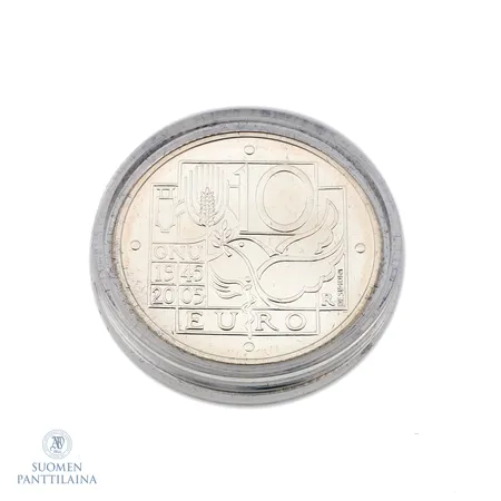 Juhlaraha, United Nations 1945-2005, Republica Italiana, nimellisarvo 10 euroa, 925,  Paino: 22 g