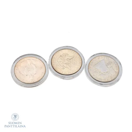 Kolme hopea puoli dollaria, Franklin 1963, Kennedy 1964 ja Washington 1982, 900,  Paino: 37,5 g