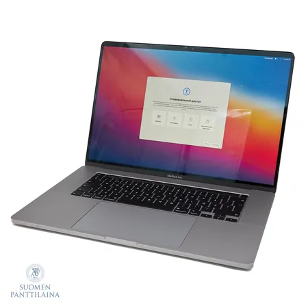 Kannettava tietokone, Apple MacBook Pro 16", model. A2141, sr. C02G2628MD6N, Intel i7-9750H, AMD Radeon Pro 5300M 4Gt, RAM 16Gt, 512Gt SSD, rungon yhdessä kulmassa kolhu, muuten normaaleja käytön jälkiä, ei laturia, suojapussi, 1store ostokuitti 10.6.2021 Paino: 0 g